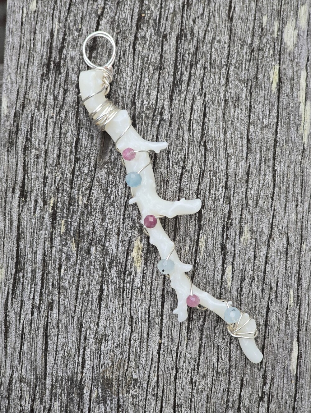 Wire Wrapped Japanese Coral Pendant